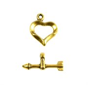 Stavlås - bidsellås - ringlås. Hjerte. Antik guld. 16 mm.